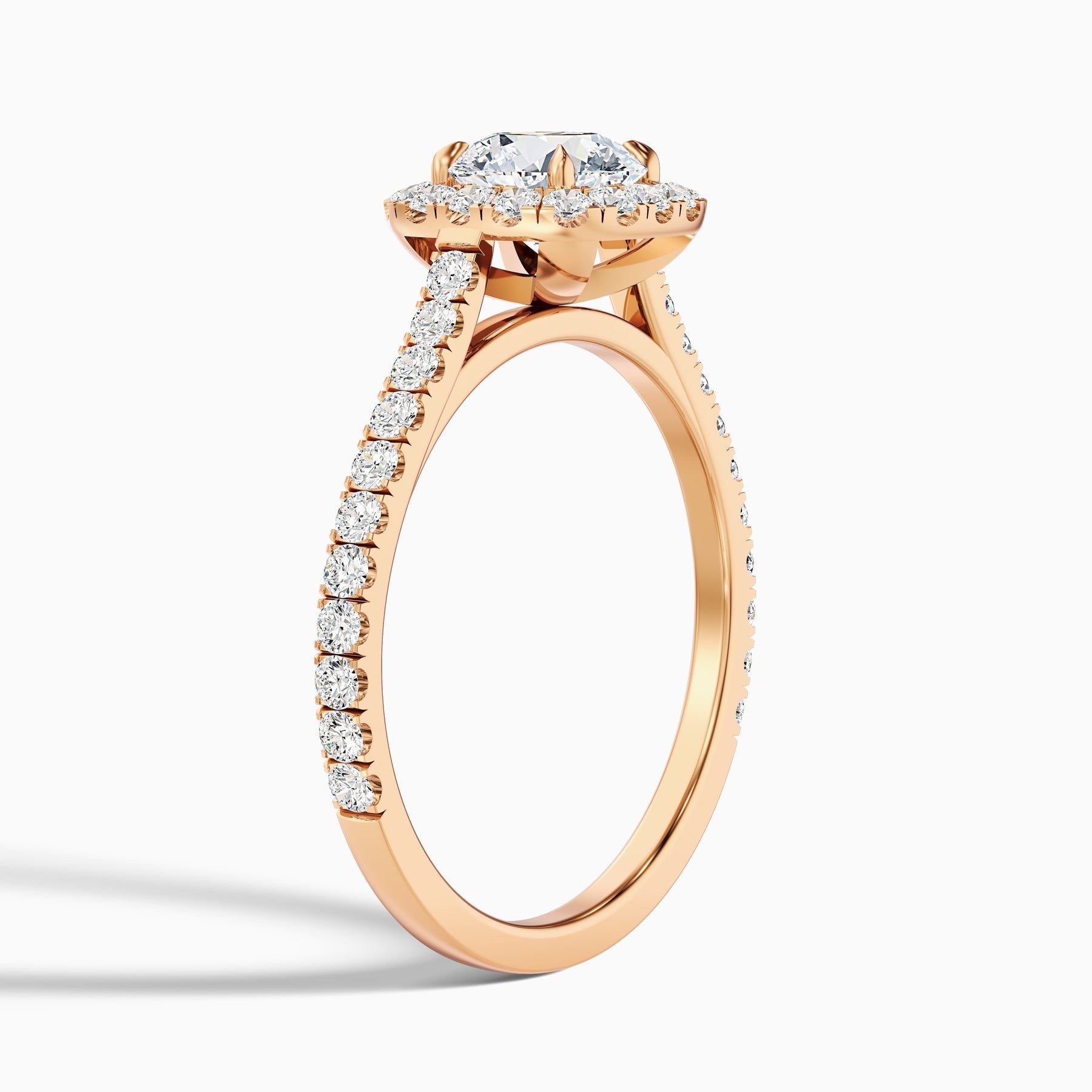 Oceanic 1 Carat Round Halo Pave Lab Grown Engagement Ring in 10k Rose Gold